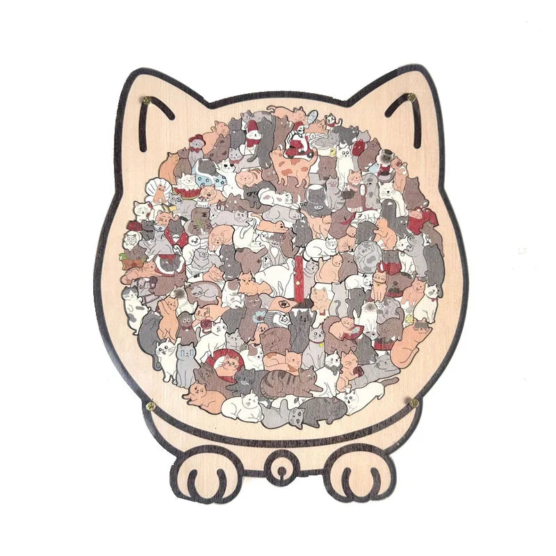 135pcs Cat-shaped Wooden Jigsaw Puzzle Unique Irregular Puzzle Pieces Game Birthday Xmas Gifts for Cat Lovers Home Decorations