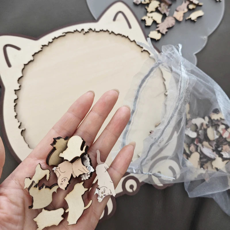 135pcs Cat-shaped Wooden Jigsaw Puzzle Unique Irregular Puzzle Pieces Game Birthday Xmas Gifts for Cat Lovers Home Decorations